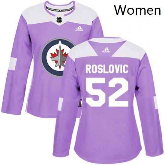 Womens Adidas Winnipeg Jets 52 Jack Roslovic Authentic Purple Fights Cancer Practice NHL Jersey